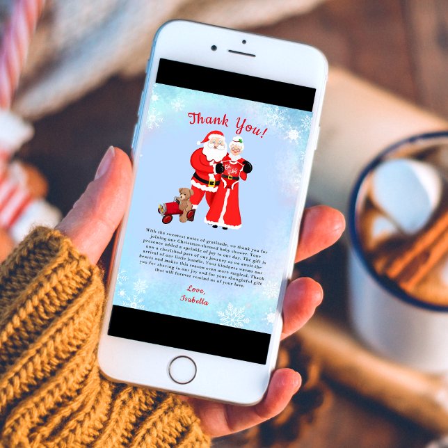 Tarjeta De Agradecimiento Oh Baby Santa & Mrs Claus Baby Shower (Share gratitude with Santa & Mrs. Claus Baby Shower Thank You Card. Magical design embodies love.)