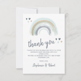 Tarjeta De Agradecimiento Oh Baby Shower Azul Boho Arcoíris Gracias