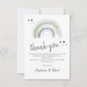 Tarjeta De Agradecimiento  Oh Baby Shower Azul Boho Arcoíris Gracias