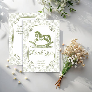 Tarjeta De Agradecimiento Oh baby verde salvia caballo mecedor baby shower