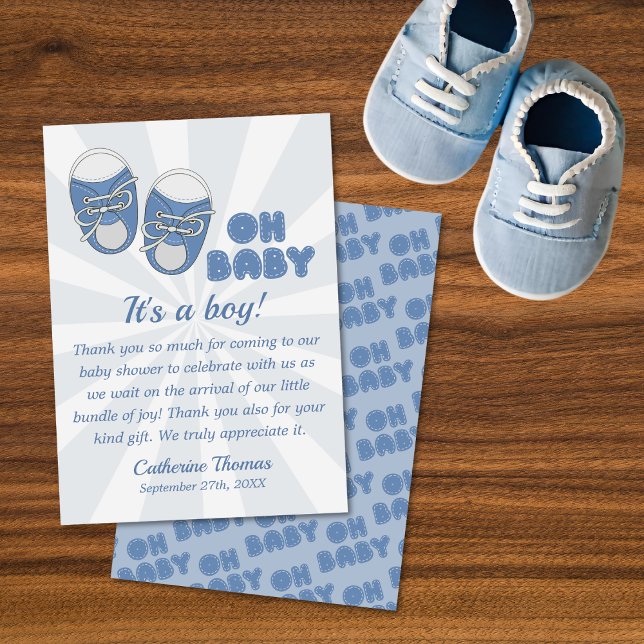 Tarjeta De Agradecimiento Oh, bebé | Baby Shoes Dusty Blue Boy Baby Shower (Subido por el creador)