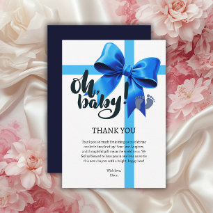 Tarjeta De Agradecimiento ¡Oh bebé! Elegante ducha de bebé con lazo azul