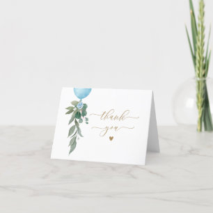 Tarjeta De Agradecimiento Oh Boy Blue Balloon Greenery Baby Shower