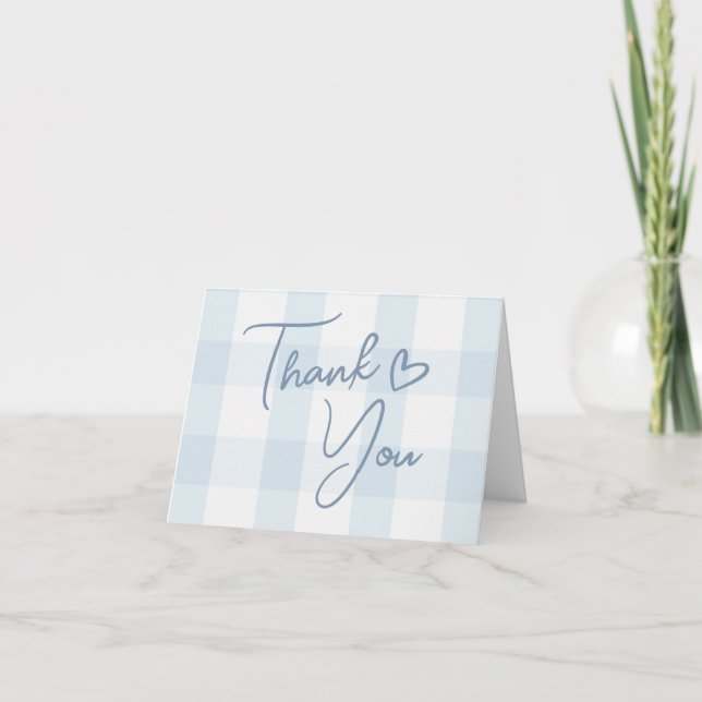 Tarjeta De Agradecimiento Oh Boy Blue Gingham Baby Shower (Anverso)