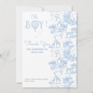 Tarjeta De Agradecimiento Oh Boy Blue Toile Safari Animal Baby Shower