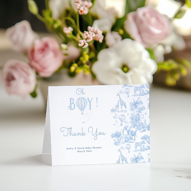 Tarjeta De Agradecimiento Oh Boy Blue Toile Safari Animal Baby Shower (Subido por el creador)