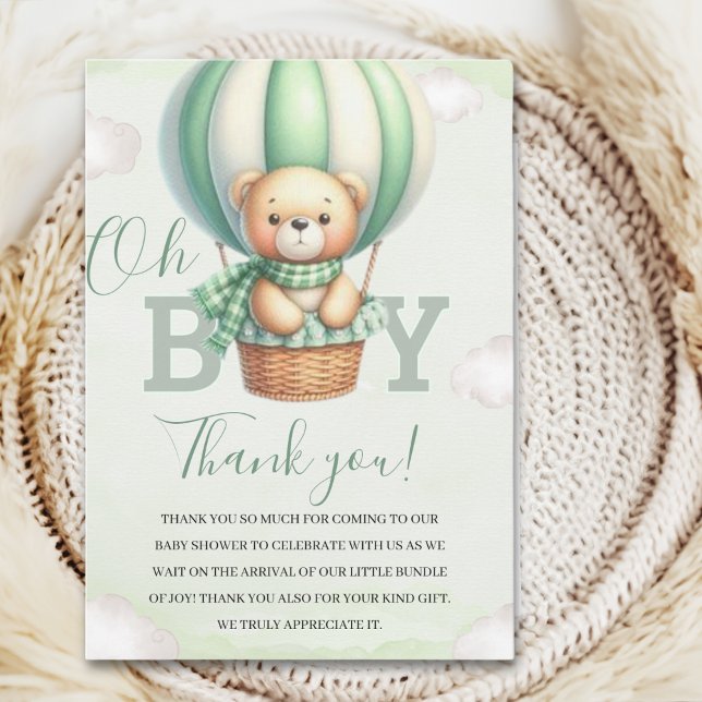 Tarjeta De Agradecimiento Oh Boy,  Cute Green Bear Baby shower boy (Subido por el creador)