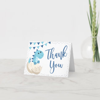 Tarjeta De Agradecimiento Oh Boy Dinosaur Marina Azul Baby Shower