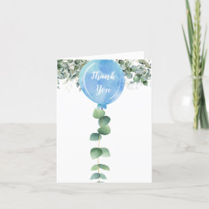 Tarjeta De Agradecimiento Oh Boy globo vegetación eucalipto baby shower