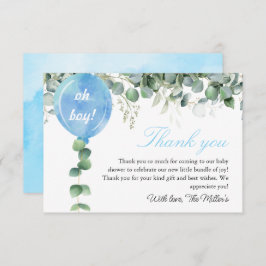 Tarjeta De Agradecimiento Oh Boy globo verde eucalipto bebé ducha