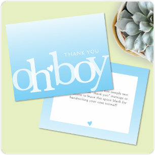Tarjeta De Agradecimiento OH BOY Negrita Overlay Light Blue Moderne Baby Sho
