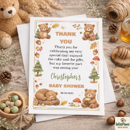 Tarjeta De Agradecimiento Oh Boy Watercolor Woodland Bear Baby Shower