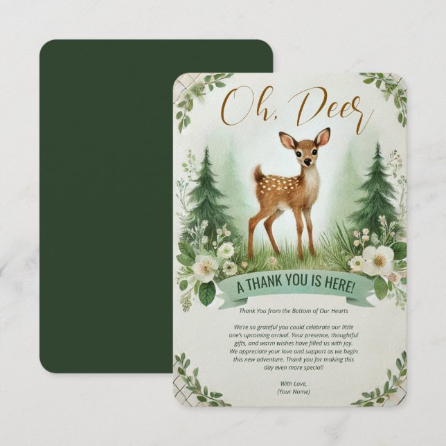 Tarjeta De Agradecimiento ¡Oh, ciervo! Fiesta de Baby Shower de Woodland (Anverso / Reverso)