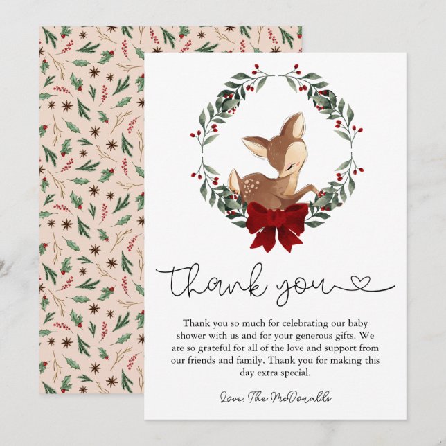 Tarjeta De Agradecimiento Oh Deer Winter Greenery Baby Shower Gracias Tarjet (Anverso / Reverso)