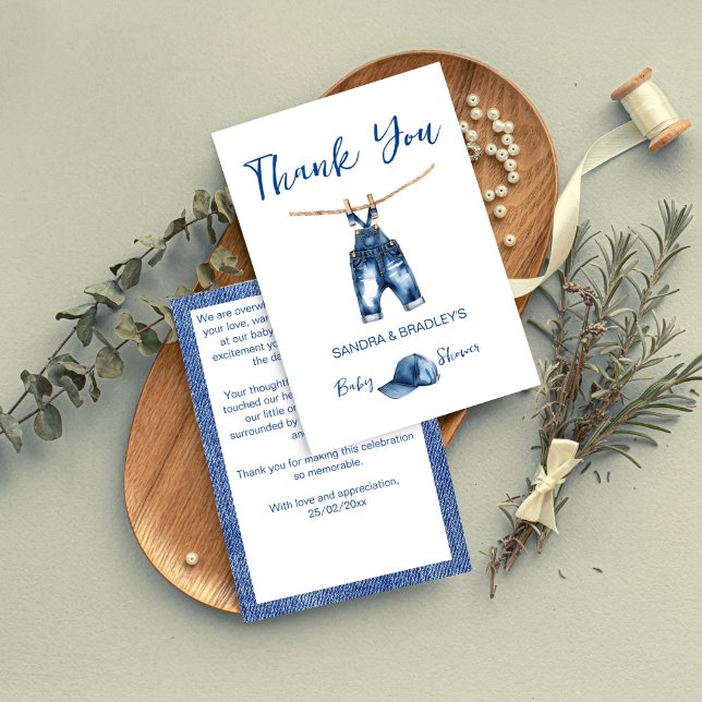 Tarjeta De Agradecimiento Oh niño jeans azules modelo de ducha de bebé (Oh boy blue jeans baby shower template thank you card modern minimalist  thank you cards cute )