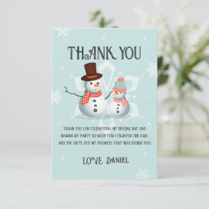 Tarjeta De Agradecimiento Oh Qué Diversión Cumpleaños de Muñeco de Nieve 