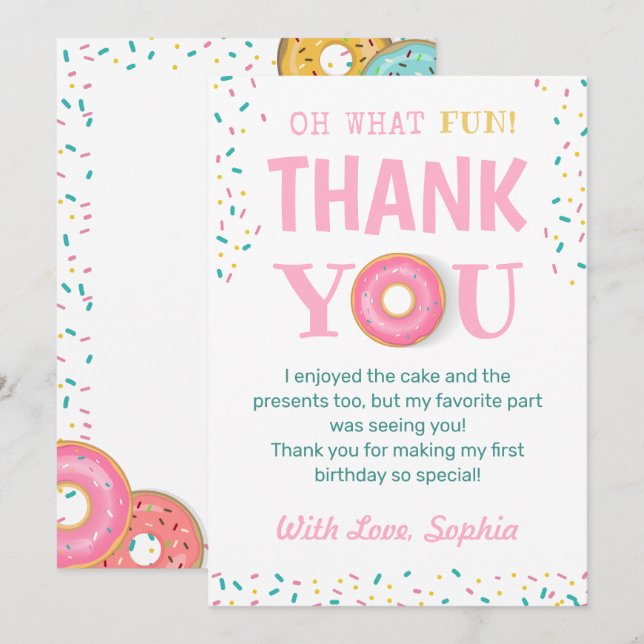 Tarjeta De Agradecimiento Oh Qué Diversión Donut Fiesta de Cumpleaños (Anverso / Reverso)