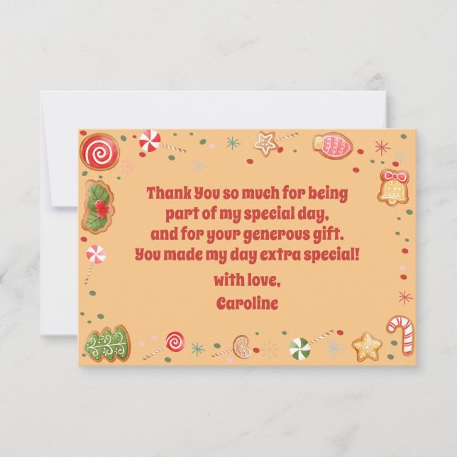 Tarjeta De Agradecimiento Oh qué divertido cumpleaños de Navidad (Anverso)