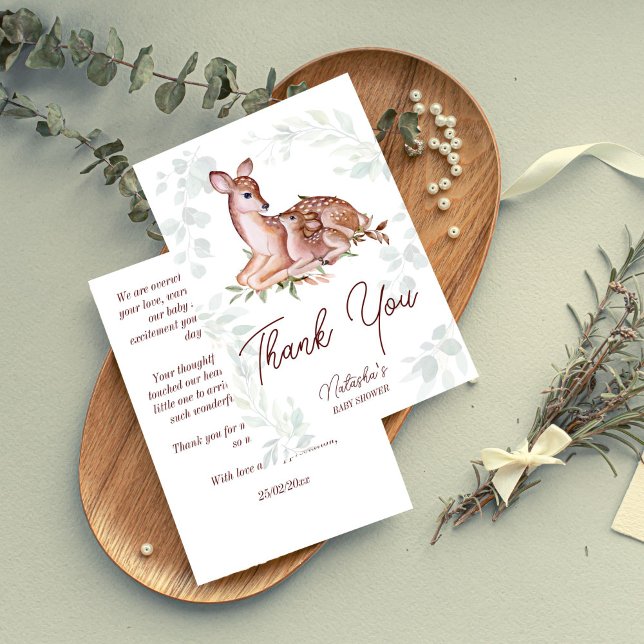 Tarjeta De Agradecimiento Oh venado woodlands de venado bebé ducha (Oh deer woodlands deer baby shower thank you cards cute mother deer and a foal forest leaves)