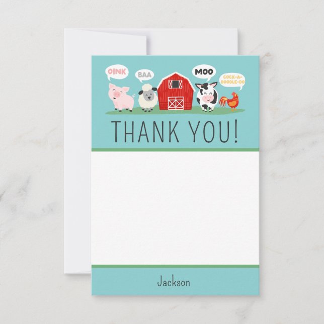 Tarjeta De Agradecimiento Oink Baa Moo Gracias Fiestas de animales de granja (Anverso)