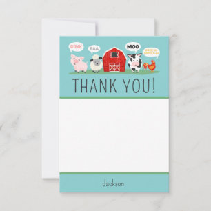 Tarjeta De Agradecimiento Oink Baa Moo Gracias Fiestas de animales de granja