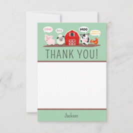 Tarjeta De Agradecimiento Oink Baa Moo Gracias Fiestas de animales de granja