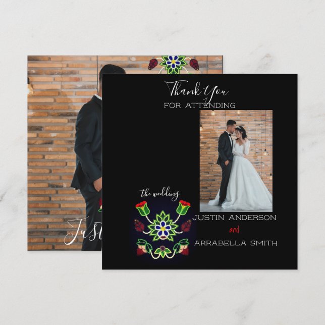 Tarjeta De Agradecimiento Ojibwe Floral Strawberry Black Thank You Wedding (Anverso / Reverso)