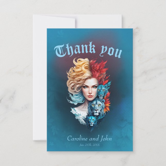 Tarjeta De Agradecimiento Ojos de león y pelo estrellado, (Anverso)