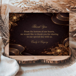 Tarjeta De Agradecimiento Ola Floral de Oro de Lujo