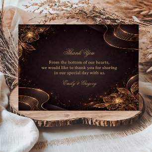 Tarjeta De Agradecimiento Ola Floral de Oro de Lujo