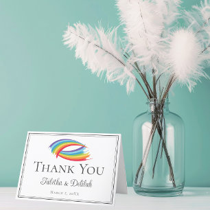 Tarjeta De Agradecimiento Olas de Arcoíris Personalizadas para Boda LGBTQ