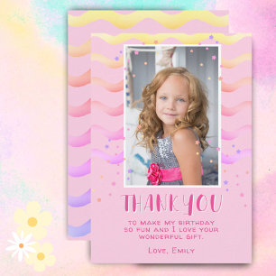 Tarjeta De Agradecimiento Olas de Estrellas Rosadas Cumpleaños Niña Foto 