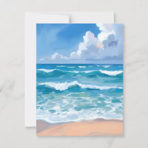 Tarjeta De Agradecimiento Olas del Océano Azul Acuarela de Mar de Playa