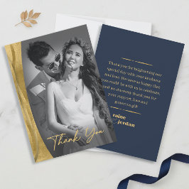 Tarjeta De Agradecimiento Olas Esculturales Gracias Oro Azul Marino ID1312