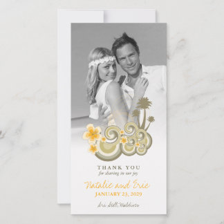 Tarjeta De Agradecimiento Olas tropicales Amarillo Hibiscus Palm Trees Boda
