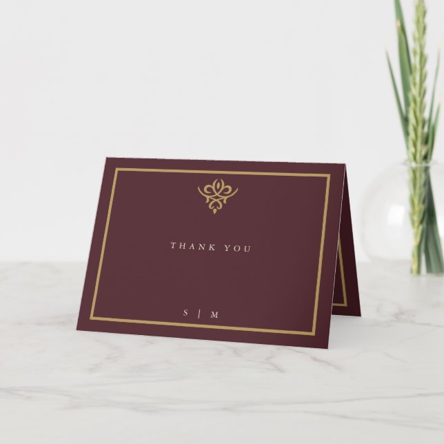 Tarjeta De Agradecimiento Old Money Burgundy Wedding Folded  (Anverso)