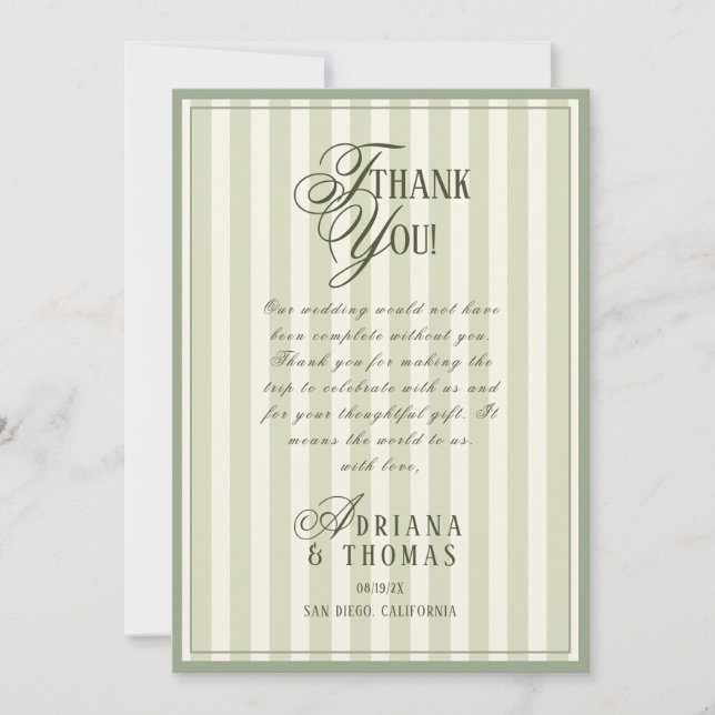 Tarjeta De Agradecimiento Old Money Green Ivory Wedding (Anverso)