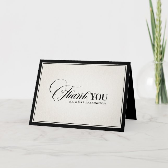 Tarjeta De Agradecimiento Old Money Modern Formal Black Photo Wedding (Anverso)