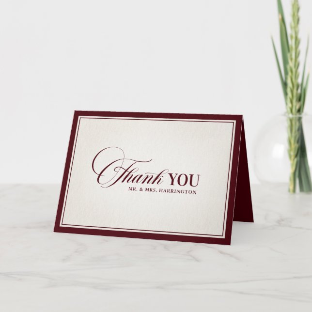 Tarjeta De Agradecimiento Old Money Modern Formal Burgundy Luxury Wedding (Anverso)