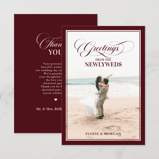 Tarjeta De Agradecimiento Old Money Modern Formal Burgundy Luxury Wedding (Anverso / Reverso)