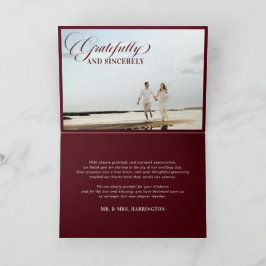 Tarjeta De Agradecimiento Old Money Modern Formal Burgundy Photo Wedding