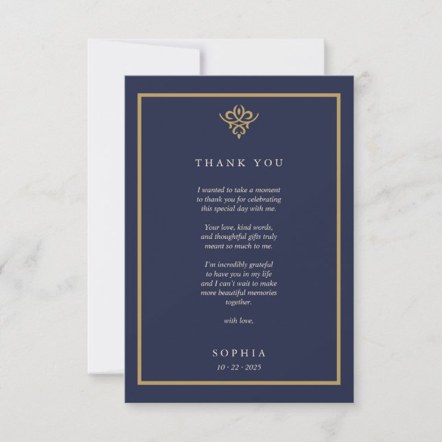 Tarjeta De Agradecimiento Old Money Navy Blue Flat Thank You Card (Anverso)