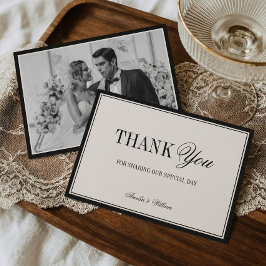 Tarjeta De Agradecimiento Old Money Timeless Black Cream Wedding Photo