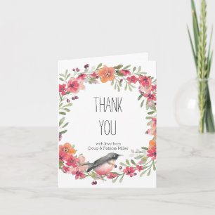 Tarjeta De Agradecimiento Oleandro Romántico Floral Rosa Pájaro Agradecimien