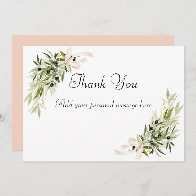 Tarjeta De Agradecimiento Olive Branch Bouquets Wedding Thank You Cards (Anverso / Reverso)