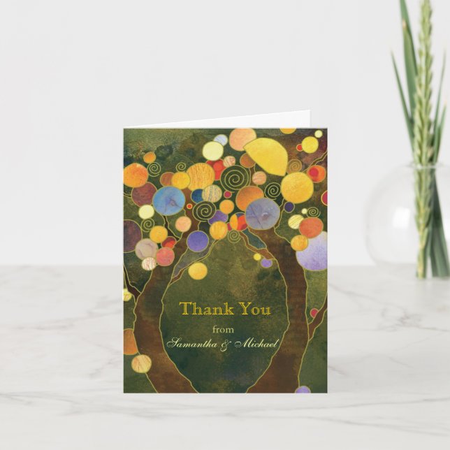 Tarjeta De Agradecimiento Olive Green Fall Love Trees Boda Gracias (Anverso)