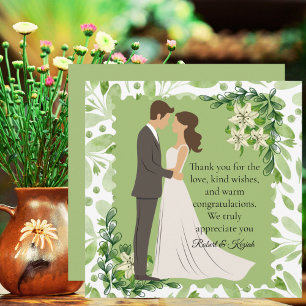 Tarjeta De Agradecimiento Olive Green Floral Engagement Foto Boho Cuadrada