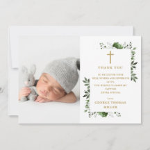 Olive Green Floral Photo Baptism Christening