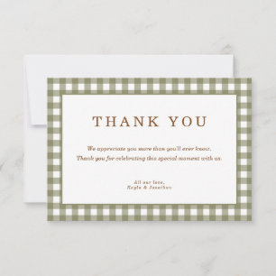 Tarjeta De Agradecimiento Olive Green Gingham Baby Shower