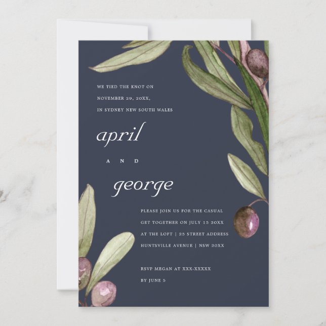 TARJETA DE AGRADECIMIENTO OLIVE NAVY FOLIAGE RÚSTICA QUE LLAMAMOS LA INVITAC (Anverso)